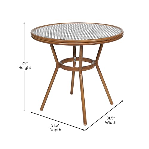 Flash Furniture Lourdes Indoor/Outdoor Commercial Bistro Set - Tempered Glass Top Table & 4 Chairs - Black & White Rattan/Natural Frame