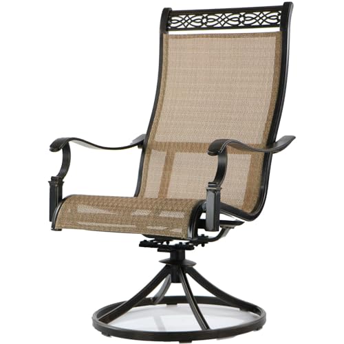 Hanover Manor 11-Piece Outdoor Dining Set with 4 Sling Swivel Rockers and 6 Stationary Chairs Tan