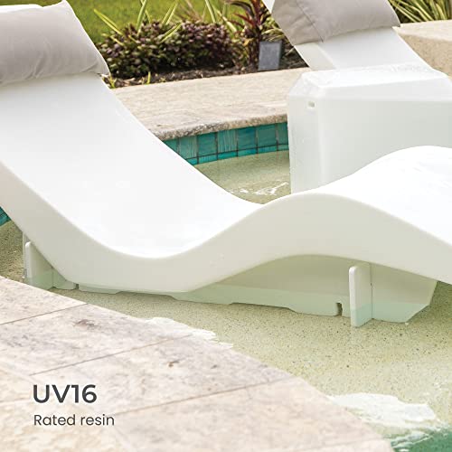Aqua Chairs Aqua Outdoors in-Pool DEEP Ledge Chaise Set with Headrest Pillows and Table White Granite