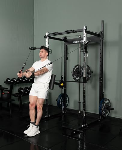 EonfitOmni Power Rack Smith Machine with Cable Crossover Red (with Pad Support)