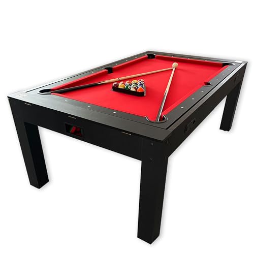 SIMBASHOPPING USA 7 FT Multi Games Pool Table Red Air Hockey + Table Tennis + Table Top - Strike Red, Black