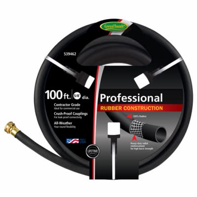 Green Thumb 100' x 5/8" Professional Contractor Black Rubber Garden Hose Pack of 5 Black