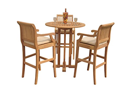 TeakFurnitureOutlet A-Grade Teak Giva 4-Piece Bar Set with 36" Round Table & 3 Arm Chairs