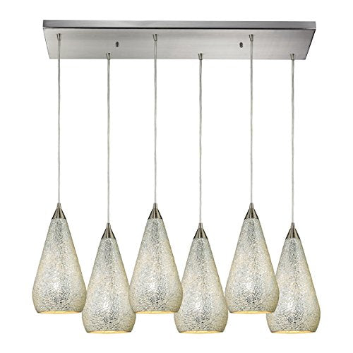 ELK Lighting Curvalo 6-Light Pendant with Silver Crackle Glass Shade Satin Nickel