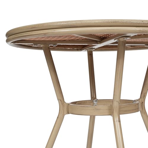 EMMA + OLIVER Colmar Indoor/Outdoor Bistro Set Natural & White Rattan with Light Natural Frame