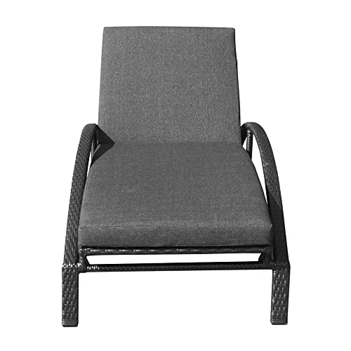 Armen Living Mahana Outdoor Patio Chaise Lounge Chair Black Aluminum and Wicker with Charcoal Cushion