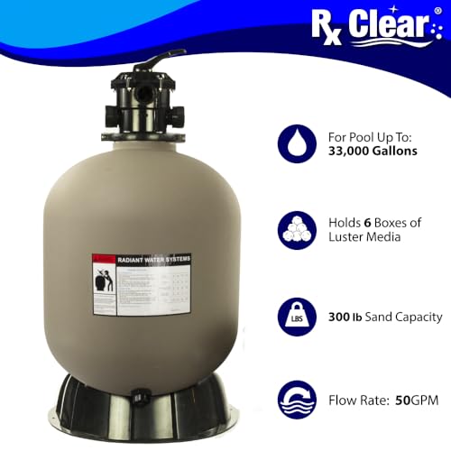 Rx Clear 24" Sand Filter with Black Luster Balls for Inground Pools Multicolor