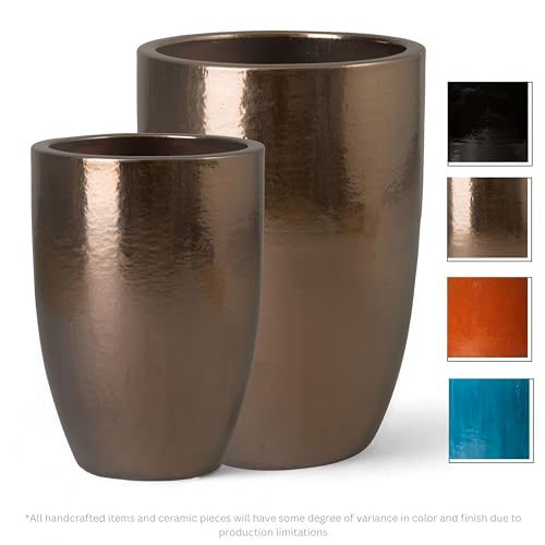 Emissary Gold Stoneware Round Planters Set of 2 23in L x 32in H