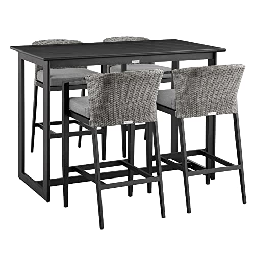 Armen Living Palma Outdoor Patio 5-Piece Bar Table Set Dark Grey