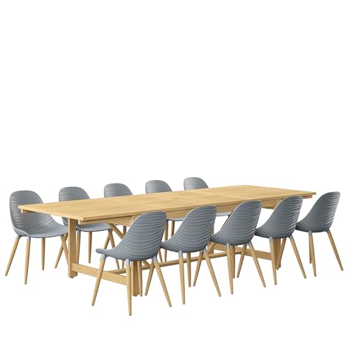Amazonia Rectangular Extendable Patio Dining Set with 10 Chairs, 11-Piece, Grey