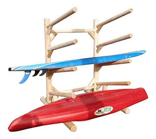 Log Kayak Rack 4 Place One Sided Kayak and SUP Rack Unfinished