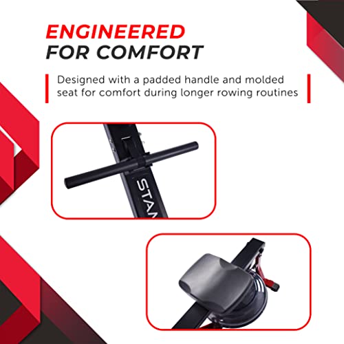 Stamina X Water Rower - Rower Machine with Smart Workout App - Dynamic Water Resistance - Black / Red
