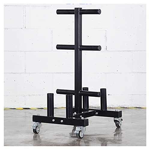 VEITEOX FTY Weight Plate Tree Rack with 4 Barbell Bar Holder on Wheels (Color: With Wheels)