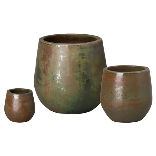 Emissary 21in Green Wash Stoneware Round Planters - Set of 3