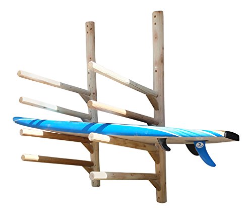 Log Kayak Rack 3 SUP or Surfboard Plus 1 Kayak Wall Rack Unfinished