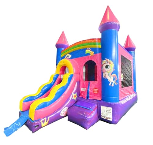 Pogo Bounce House Deluxe Pink Castle Combo Inflatable Bouncer with Water Slide 12x12x18 ft