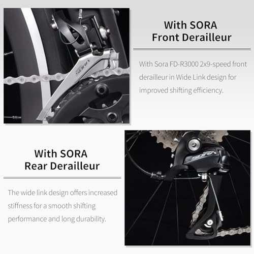 SAVADECK Carbon Road Bike with Shimano SORA R3000 18 Speed Derailleur System, Racing Bicycle - Black