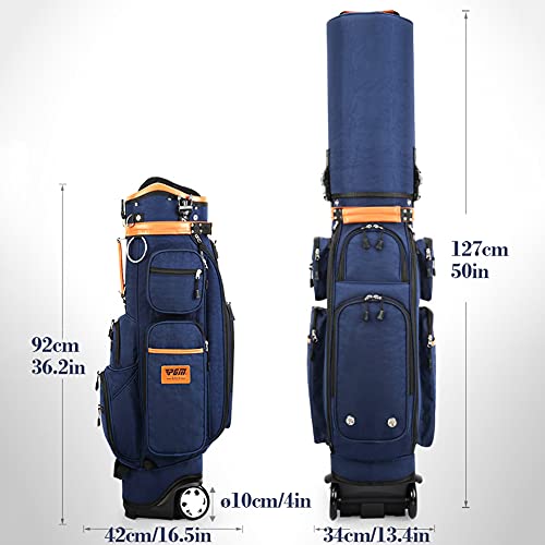 ACXZ Golf Travel Bag with 10 Way Dividers, Rain Cover, Cooler & Shoe Pocket, Wheels Dark Blue