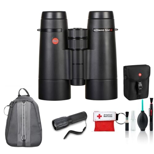 Leica 7x42 Ultravid HD-Plus Waterproof Binoculars Bundle with Backpack, Cleaning Kit & Flashlight