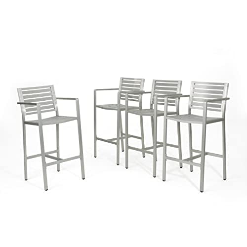 Christopher Knight Home Tammy Coral Outdoor Silver Rust-Proof Aluminum Barstools Set of 4 Silver