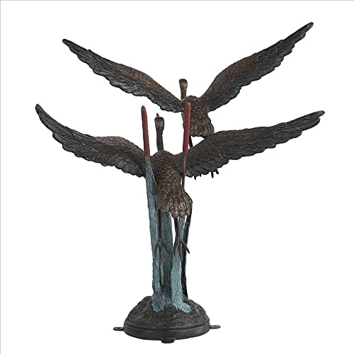 Design Toscano Flying Heron Pair in Reeds Cast Bronze Garden Statue Two Tone Bronze & Verdigris