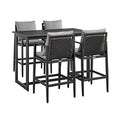Armen Living Cayman Outdoor Patio 5-Piece Bar Table Set Dark Grey