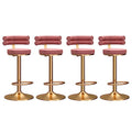IPSU 360° Swivel Bar Stools Set of 4 Pink Velvet Adjustable Counter Height with Backrest and Footrest