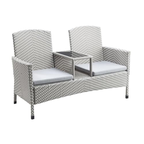 Furniture of America Azur Outdoor Aluminum/Wicker Loveseat, Storage Bench & Trash Can 3PC Set Grey