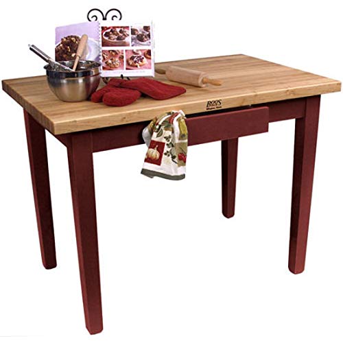 John Boos Maple Work Table Barn Red Base 48x30x1.75 Inch