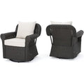 Noble House Amaya Outdoor Dark Brown Wicker Swivel Rocking Chair Set with Beige Cushions (Set of 2)