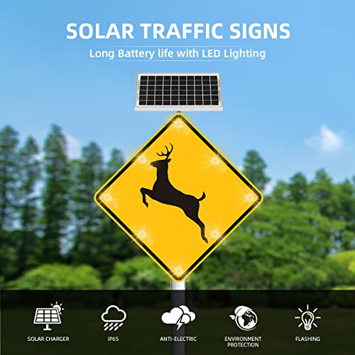 Generic 24" Solar Powered LED Flashing Deer Crossing Sign Yellow