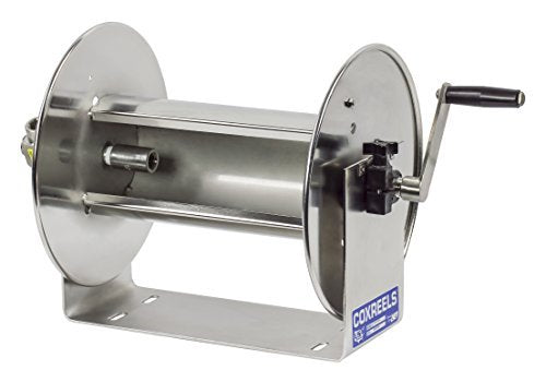 COXREELS Stainless Steel Hand Crank Hose Reel 1/2 I.D. 75' Capacity Crinkle Black With Silver Accents