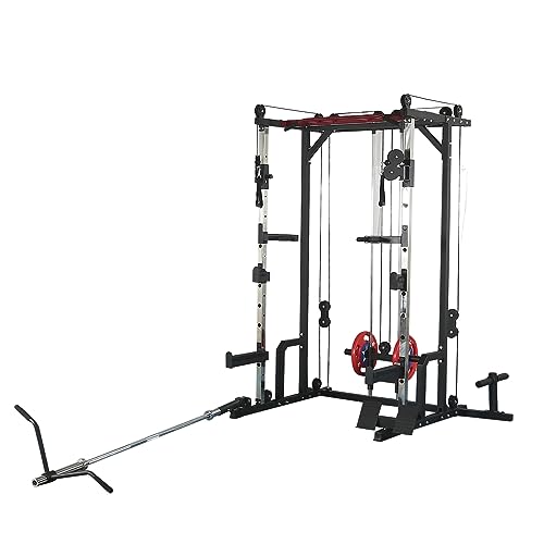 AiAigpt Squat Rack Power Cage with LAT Pulldown 1400 lb Capacity Orange+Black