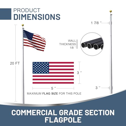 Super Tough Commercial Grade 20ft Sectional Flagpole Clear Finish