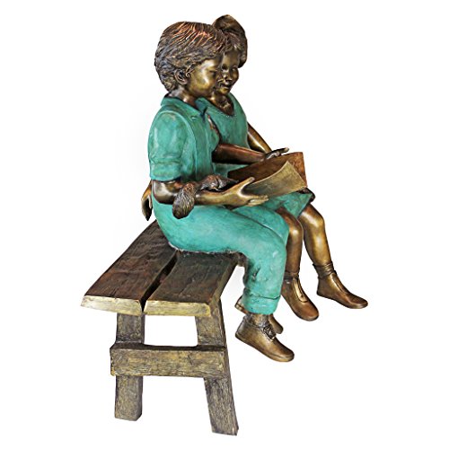 Design Toscano Read to Me Boy and Girl on Bench Cast Bronze Garden Statue Two Tone Bronze & Verdigris