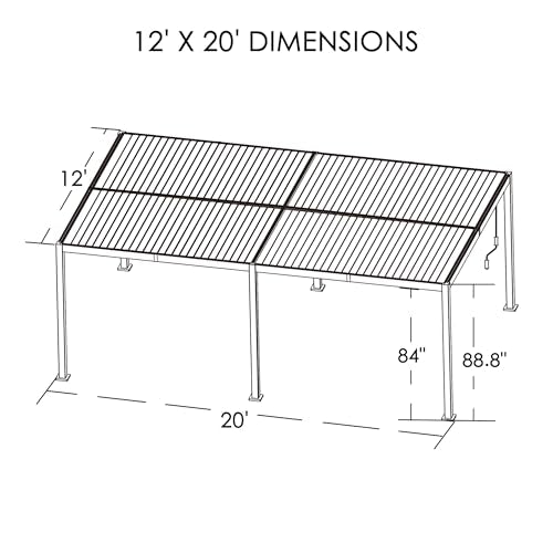 Kozyard 12ft x 20ft Outdoor Louvered Pergola Aluminum Gazebo with Adjustable Roof White