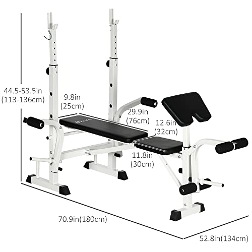 Soozier Adjustable Weight Bench with Squat Rack, Preacher Curl Pad, Leg Developer, Butterfly and Weight Storage Black and White