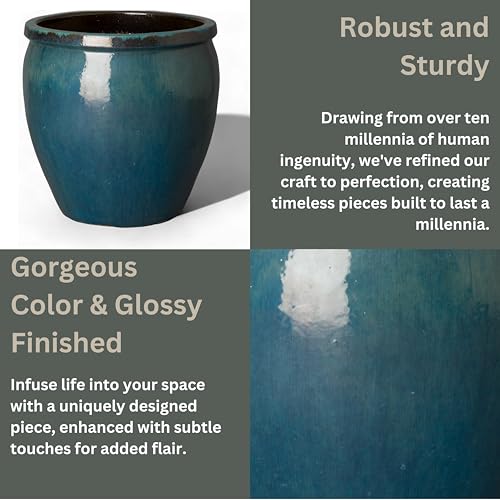 Emissary Teal Stoneware Round Planter 26in x 26in