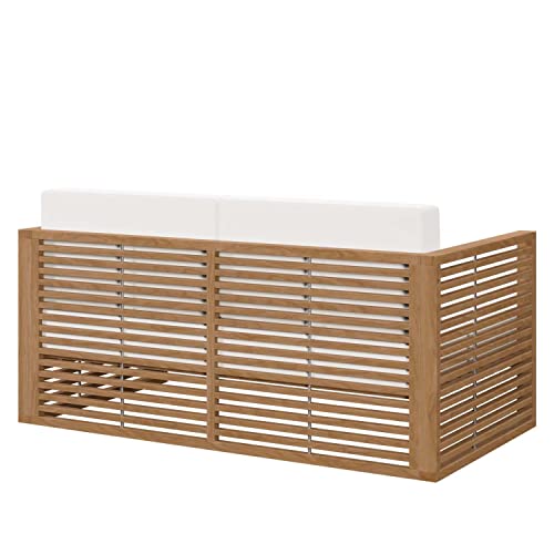 Modway Carlsbad Modern Teak Wood Fabric Patio Loveseat Natural White