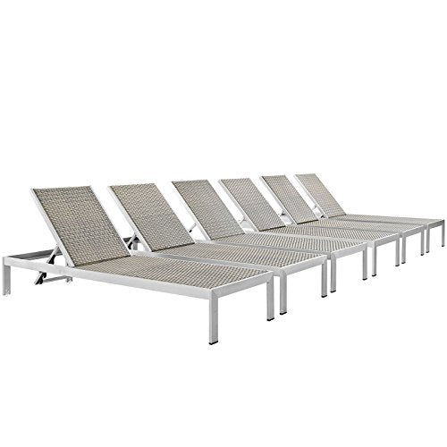 Modway Shore Aluminum Wicker Rattan Outdoor Patio Chaise Lounge Chairs Grey