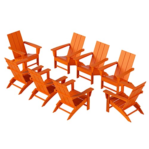WestinTrends 8-Piece Modern Poly Folding Adirondack Chair Set Orange