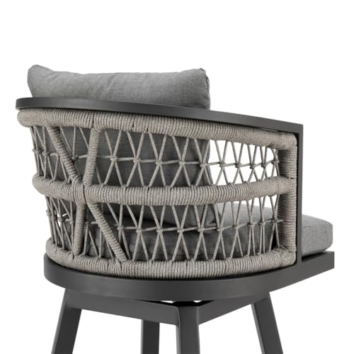 HomeRoots 37" Gray Metal Swivel Outdoor Counter Height Bar Chair with Footrest Grey