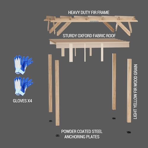 SunnyFurn 10x12 Ft Cedar Wood Pergola with Retractable Shade Canopy Natural