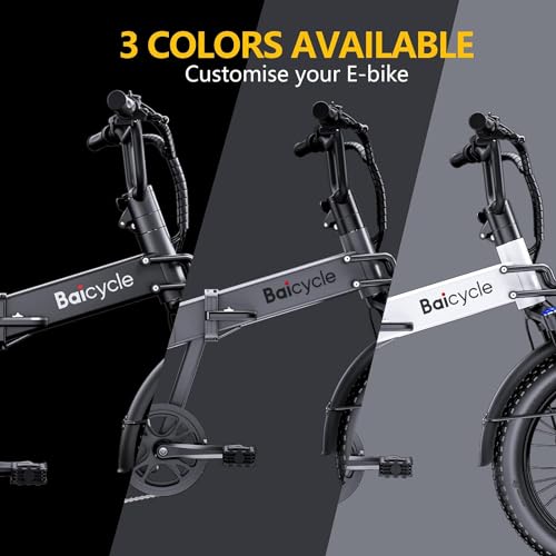 Baicycle Folding Electric Bike 62-Mile Range 48V Removable Battery 20-Inch Fat Tire Grey