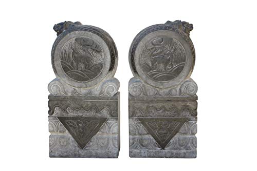 Orientliving Chinese Foo Dogs Door Block Drum Statue Gray