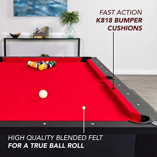 Hathaway Park Avenue 7-ft Pool Table Tennis Combination with Dining Top, Two Storage Benches - Black and Red Felt