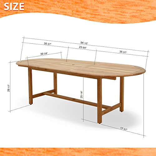 Amazonia Bristol 9-Piece Outdoor Oval Extendable Dining Table Set Certified Teak Amazonia