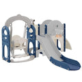KOZYSFLER 8-in-1 Toddler Slide and Swing Set with Basketball Hoop Grey/Blue/White