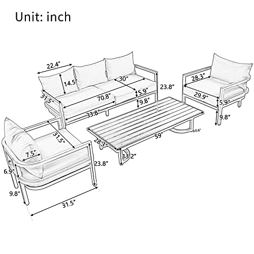Miscoos Outdoor Patio Furniture Sofa Set 4-Piece Style 1 White