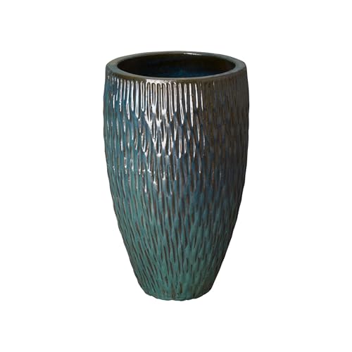 Emissary Teal Stoneware Round Planter 17in L x 27in H